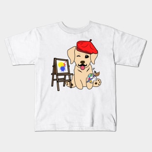 Funny golden retriever is a painter Kids T-Shirt